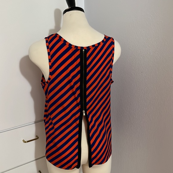 Foreign Exchange Blue and Orange Diagonal Stripe Blouse with Back Zipper Sz Med - Picture 5 of 9